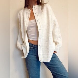 Vintage white neutral Knit oversized pearl button Cardigan